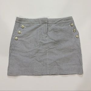 J. Crew Factory Preppy Casual Striped Pinstripe Mini Skirt Size 6 White Blue